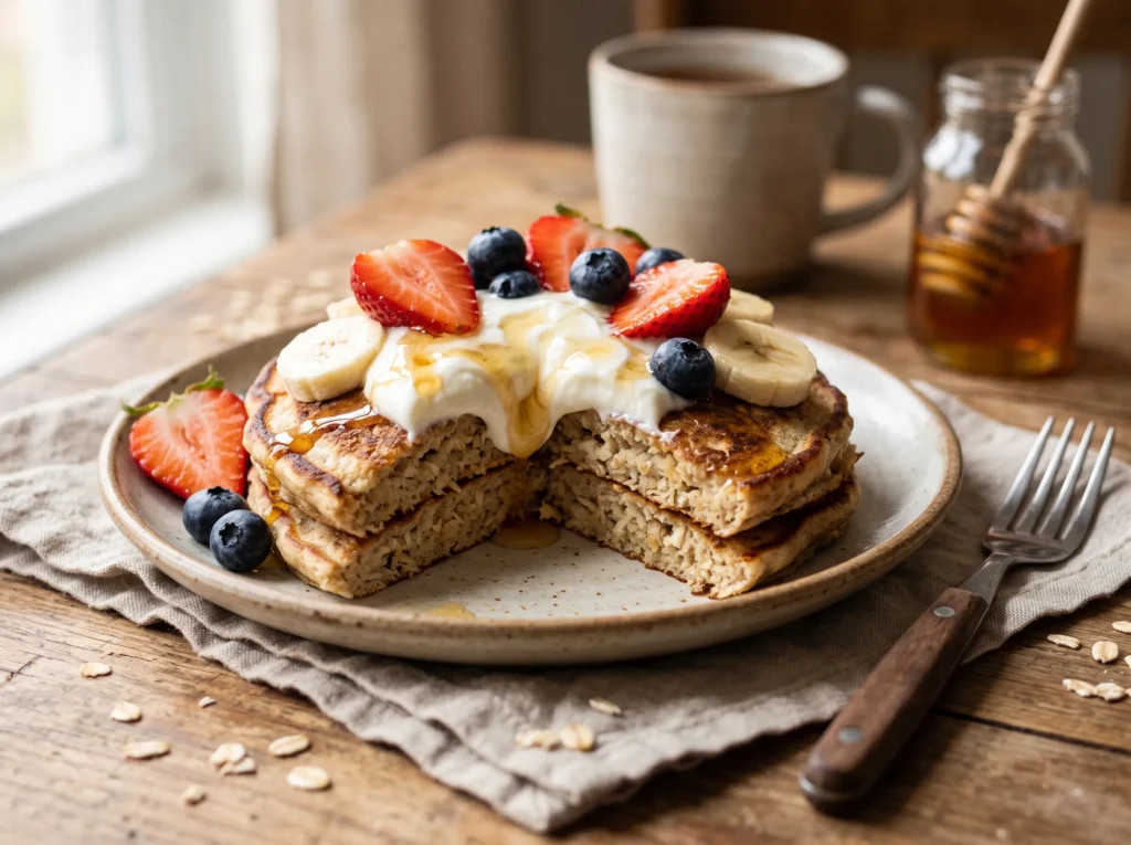oatmeal-pancakes-with-banana-and-berries