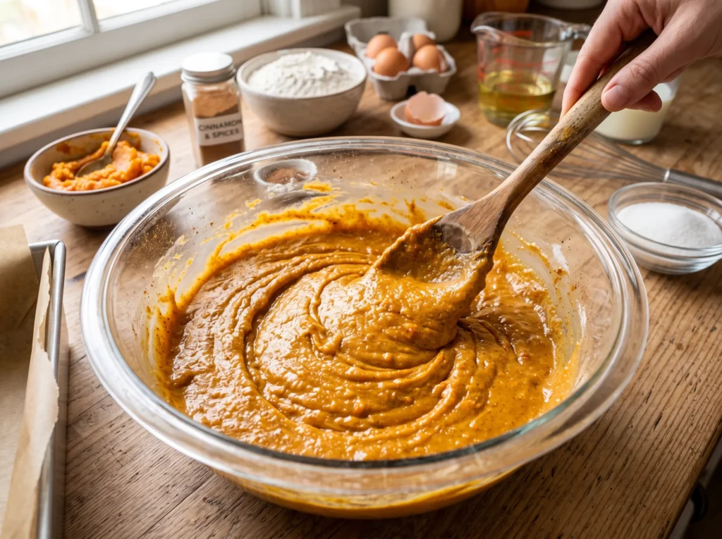 mixing-pumpkin-loaf-cake-batter
